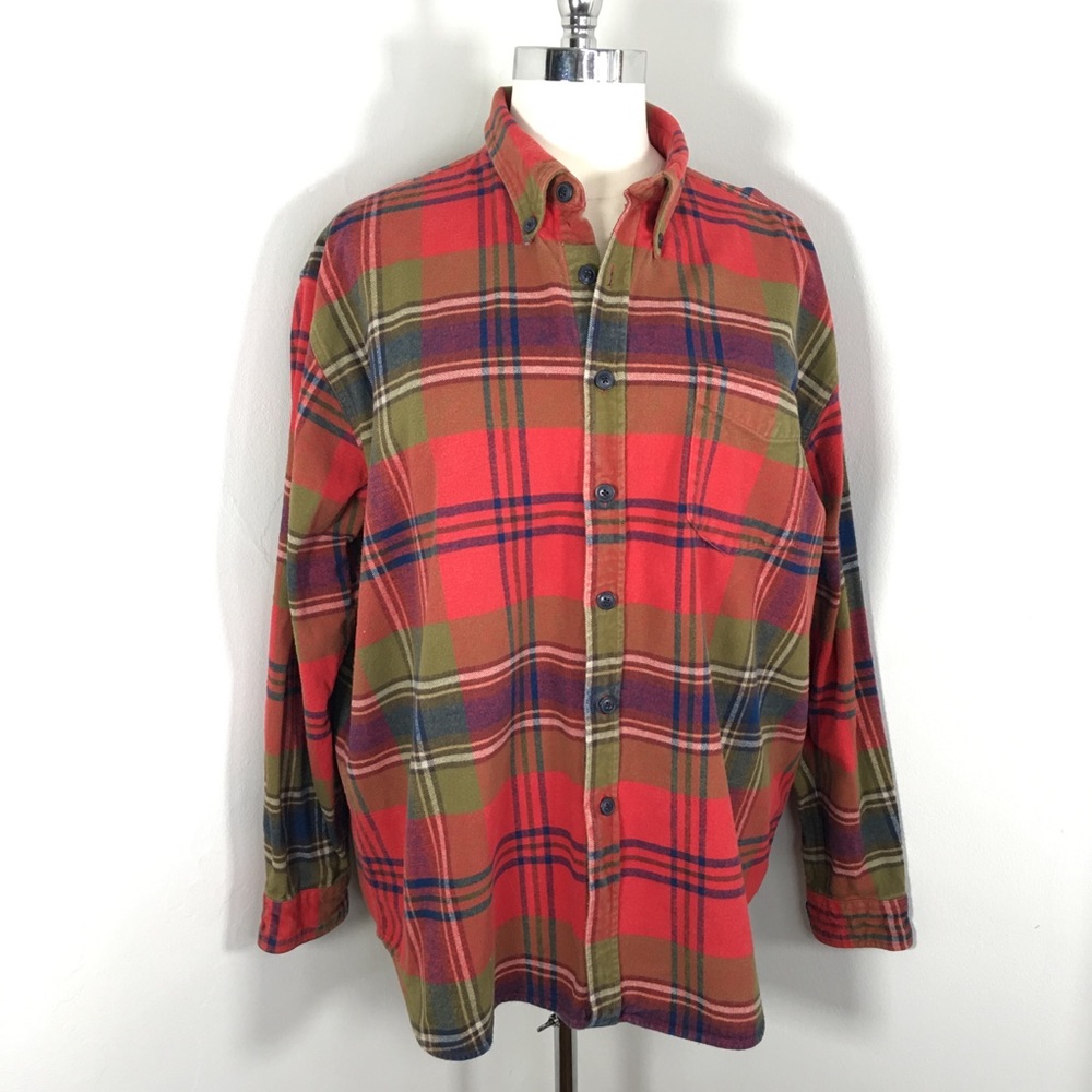 J Peterman XXL heavyweight flannel 100 cotton Christmas sweater red and green